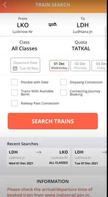 How to book tatkal ticket in IRCTC app