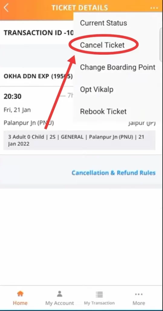 Cancel ticket in IRCTC