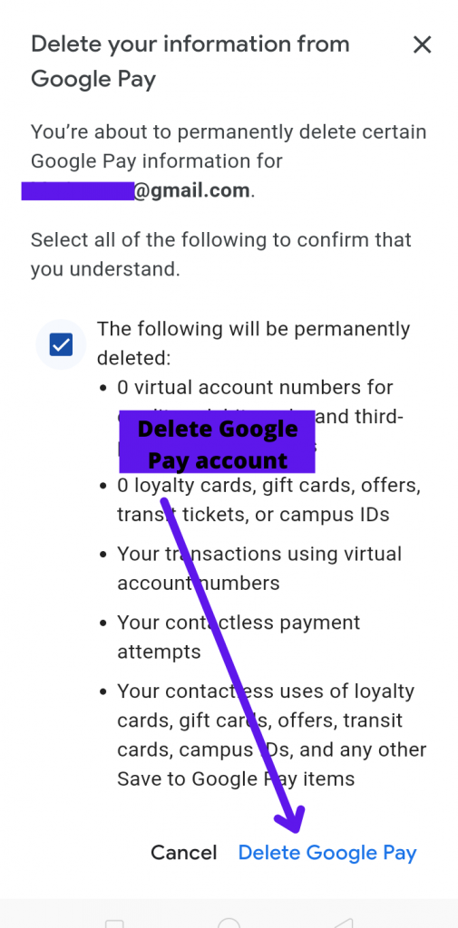 Can we delete Google Pay account?