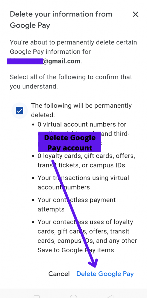 Delete Google Pay Account