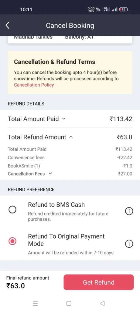 How to cancel ticket in BookMyShow