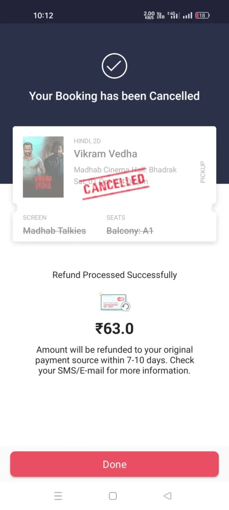 How to cancel ticket in BookMyShow