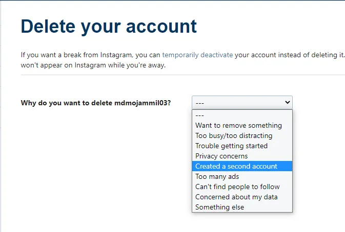 delete an Instagram account