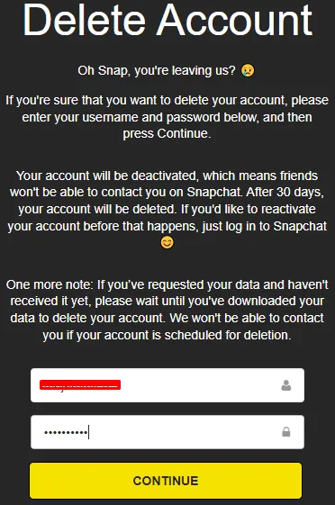 delete your Snapchat account