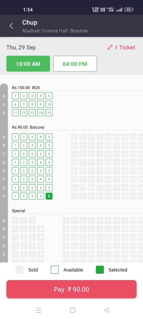 Book Ticket in BookMyShow