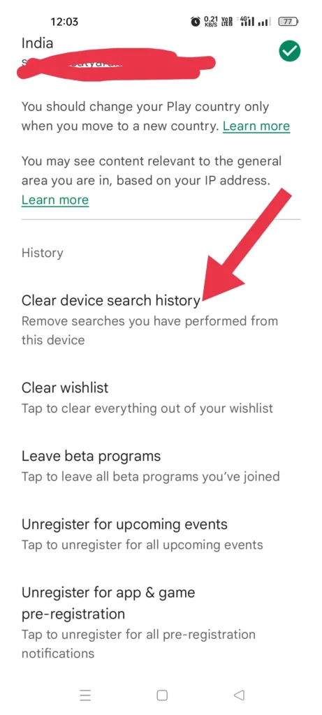 delete play store search history
