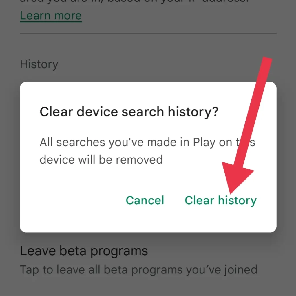 delete play store search history