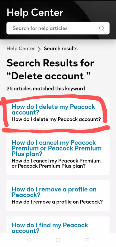 How to delete peacock account