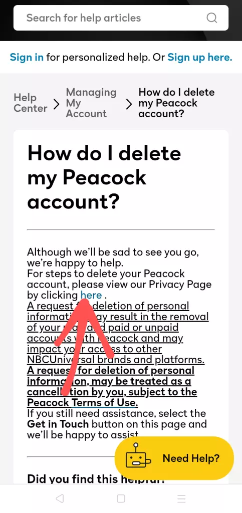 How to delete peacock account